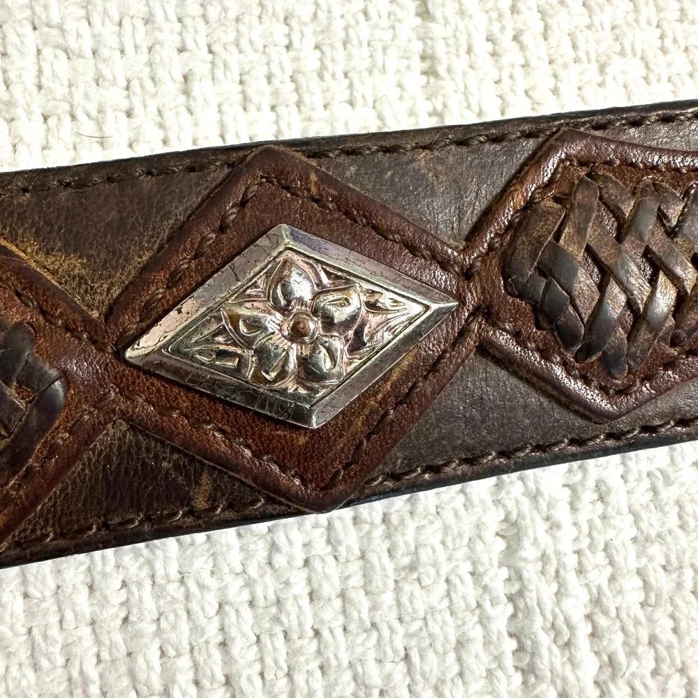 VTG Resistol‎ Brown Leather Western Woven Concho Belt 38 95 Cowboy Boho Rugged